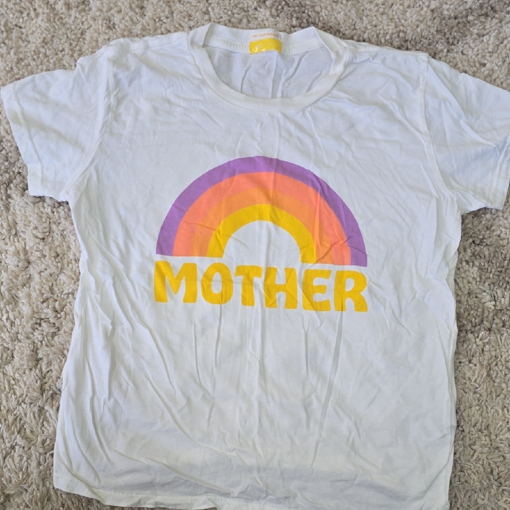 MOTHER White Tee with Rainbow and Yellow Text